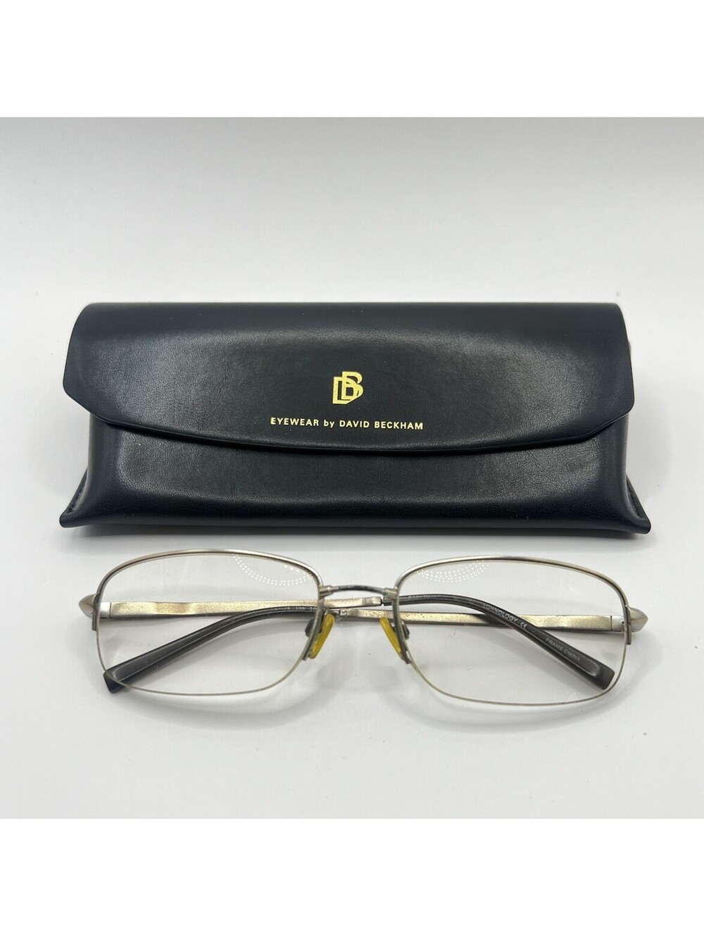 Eyewear by David Beckham Semi Rimless Metallic Glasses Frames + Leather Case